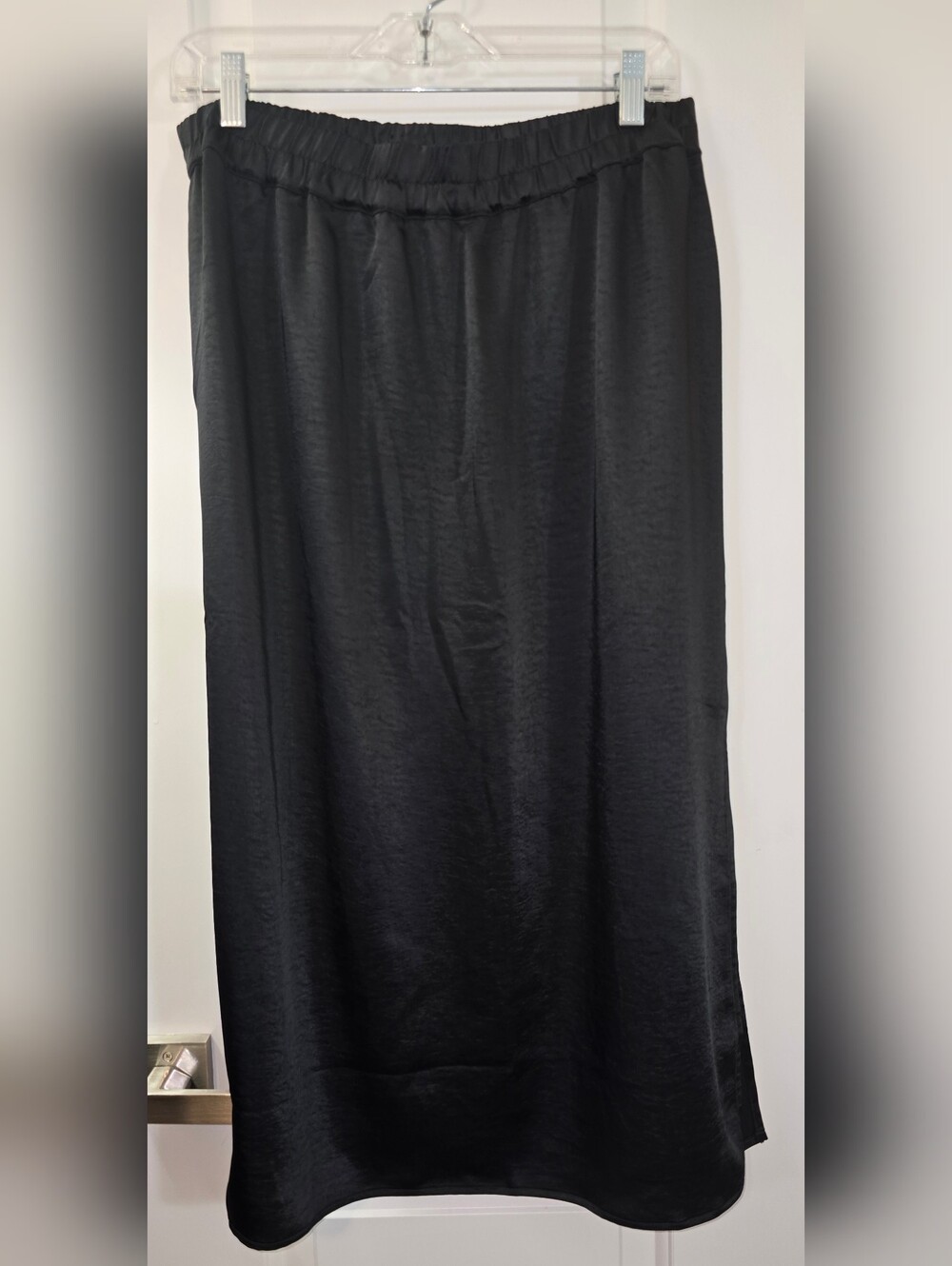 NWT Gap Black Satin Midi Skirt Size L Elastic Waist Side Slit Pull On $69.95